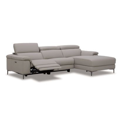 Meidas Light Grey Leather Right‑Facing Chaise Sectional with Recliners