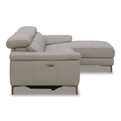 Meidas Light Grey Leather Right‑Facing Chaise Sectional with Recliners
