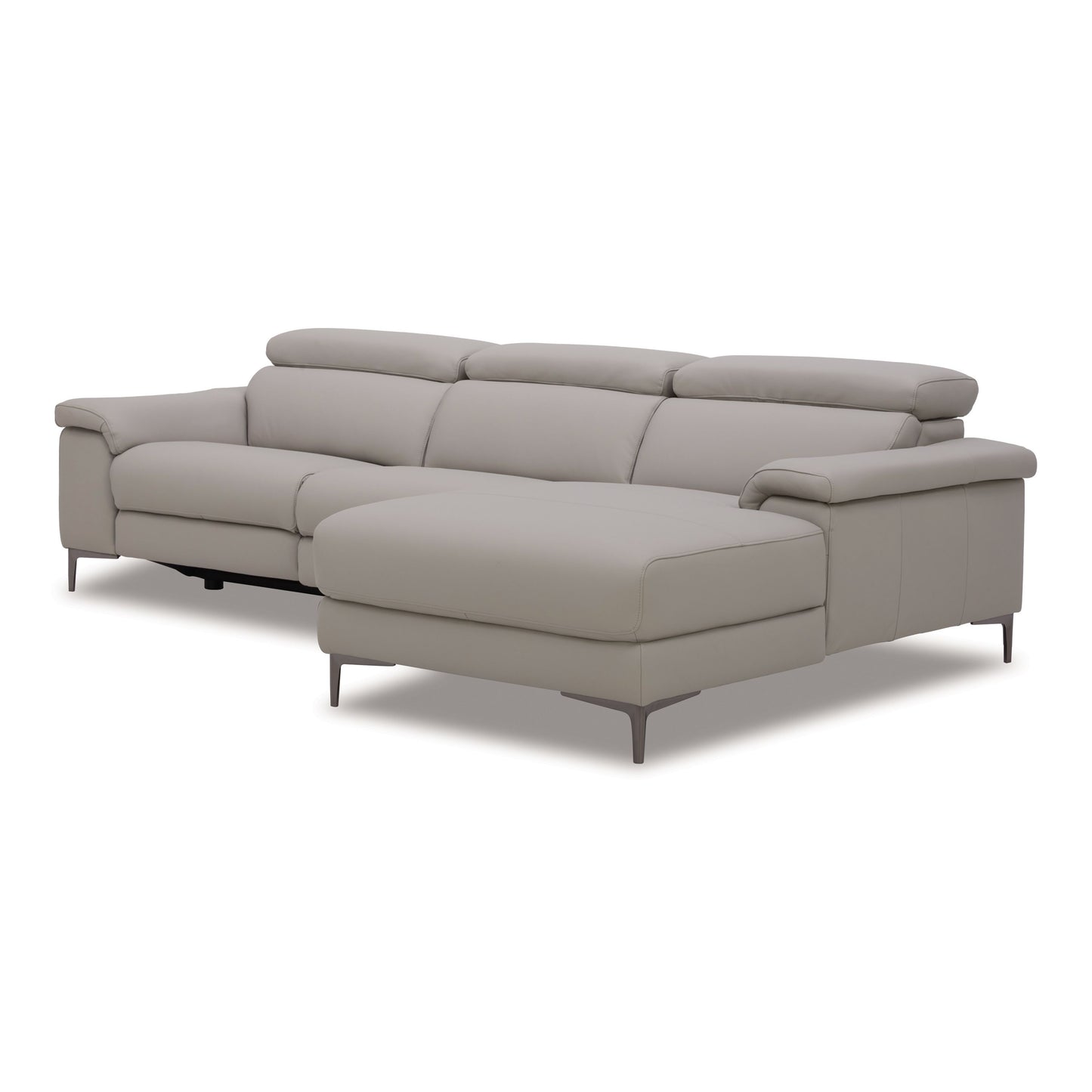 Meidas Light Grey Leather Right‑Facing Chaise Sectional with Recliners