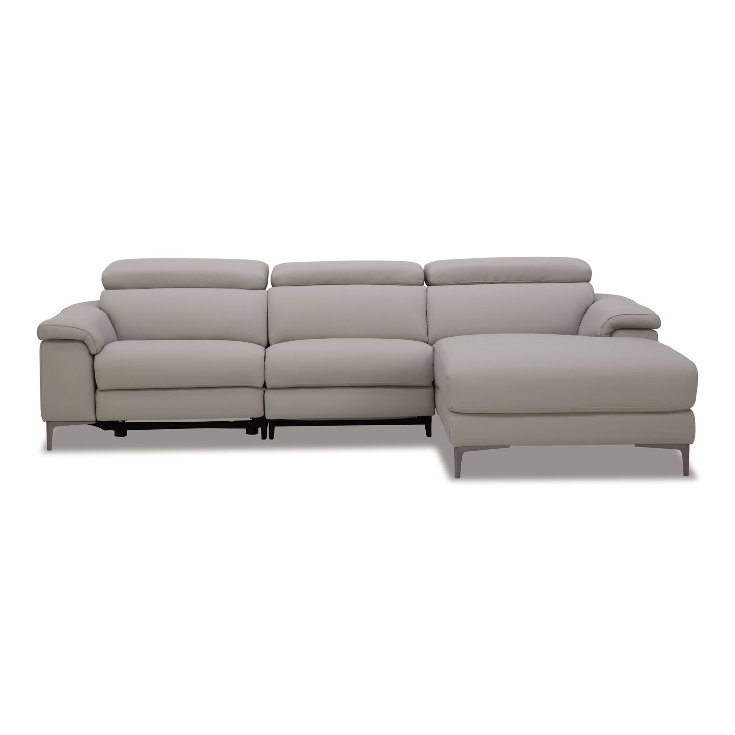 Meidas Light Grey Leather Right‑Facing Chaise Sectional with Recliners