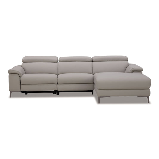 Meidas Light Grey Leather Right‑Facing Chaise Sectional with Recliners