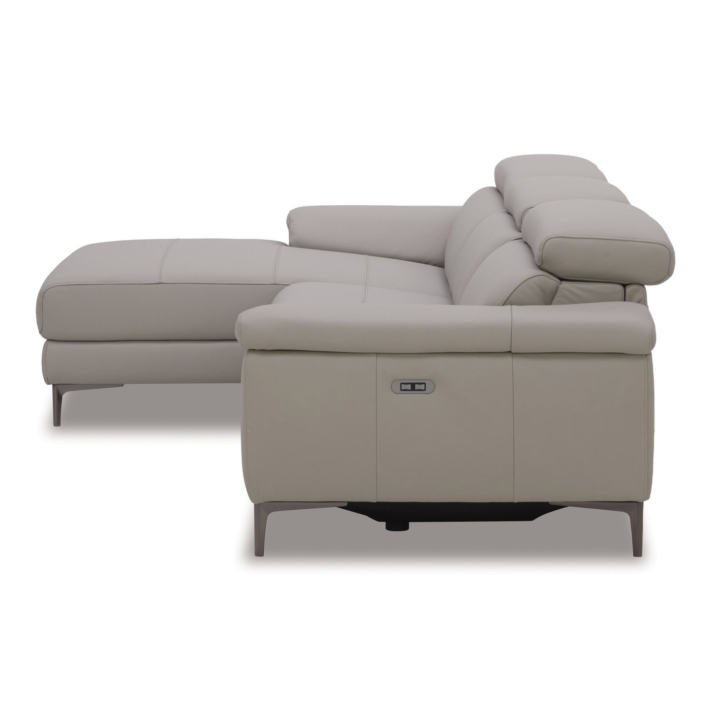 Meidas Light Grey Leather Sectional Sofa with Recliners and Left‑Facing Chaise