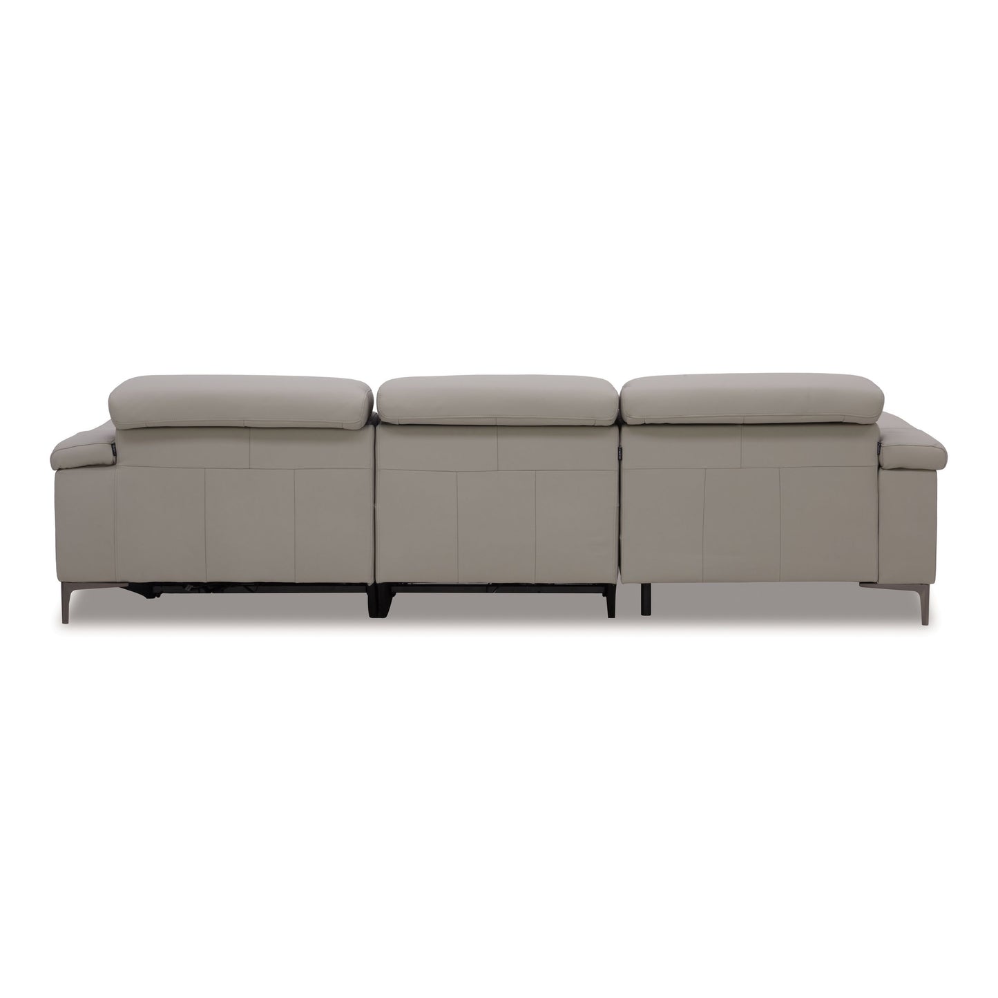 Meidas Light Grey Leather Sectional Sofa with Recliners and Left‑Facing Chaise