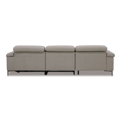 Meidas Light Grey Leather Sectional Sofa with Recliners and Left‑Facing Chaise