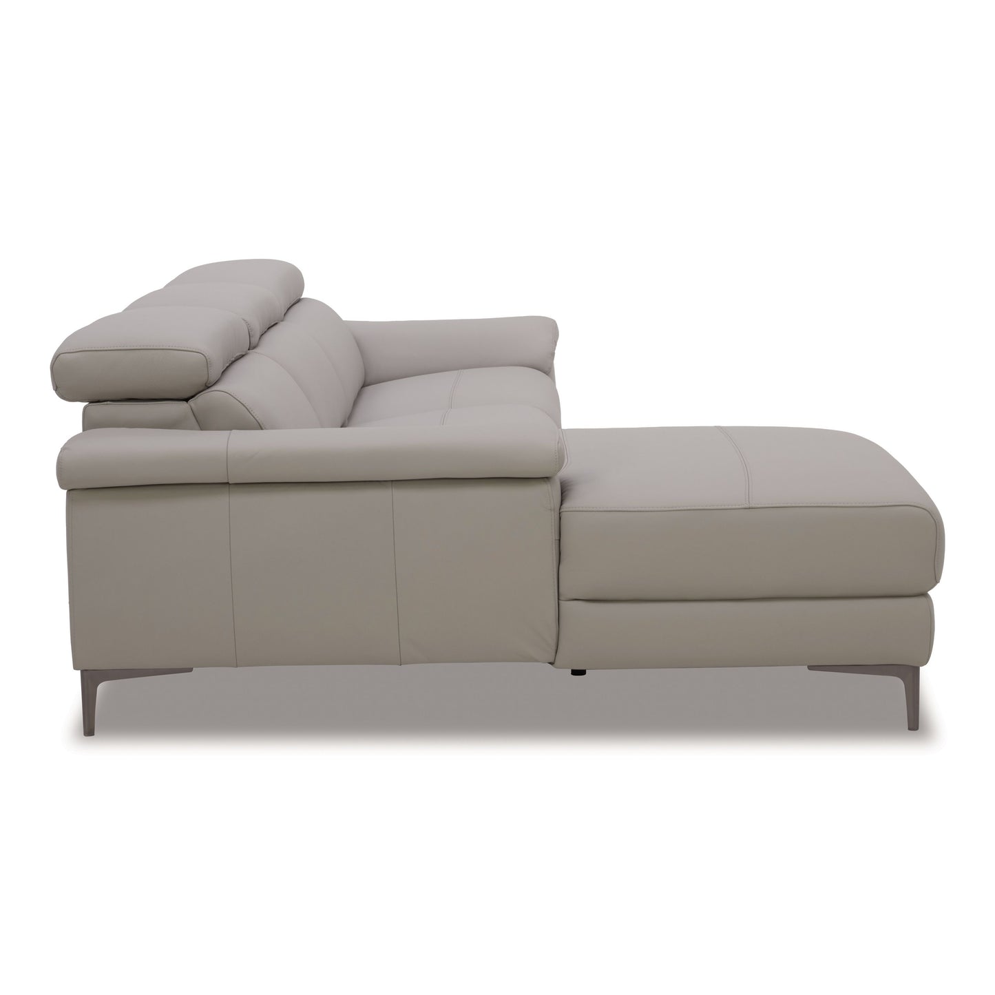Meidas Light Grey Leather Sectional Sofa with Recliners and Left‑Facing Chaise