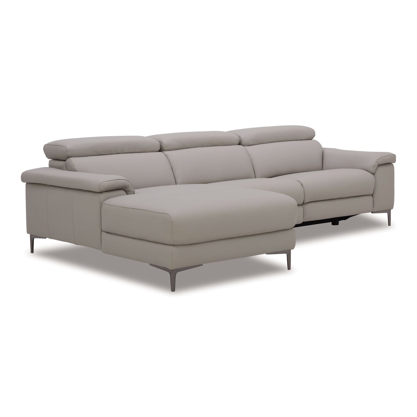 Meidas Light Grey Leather Sectional Sofa with Recliners and Left‑Facing Chaise