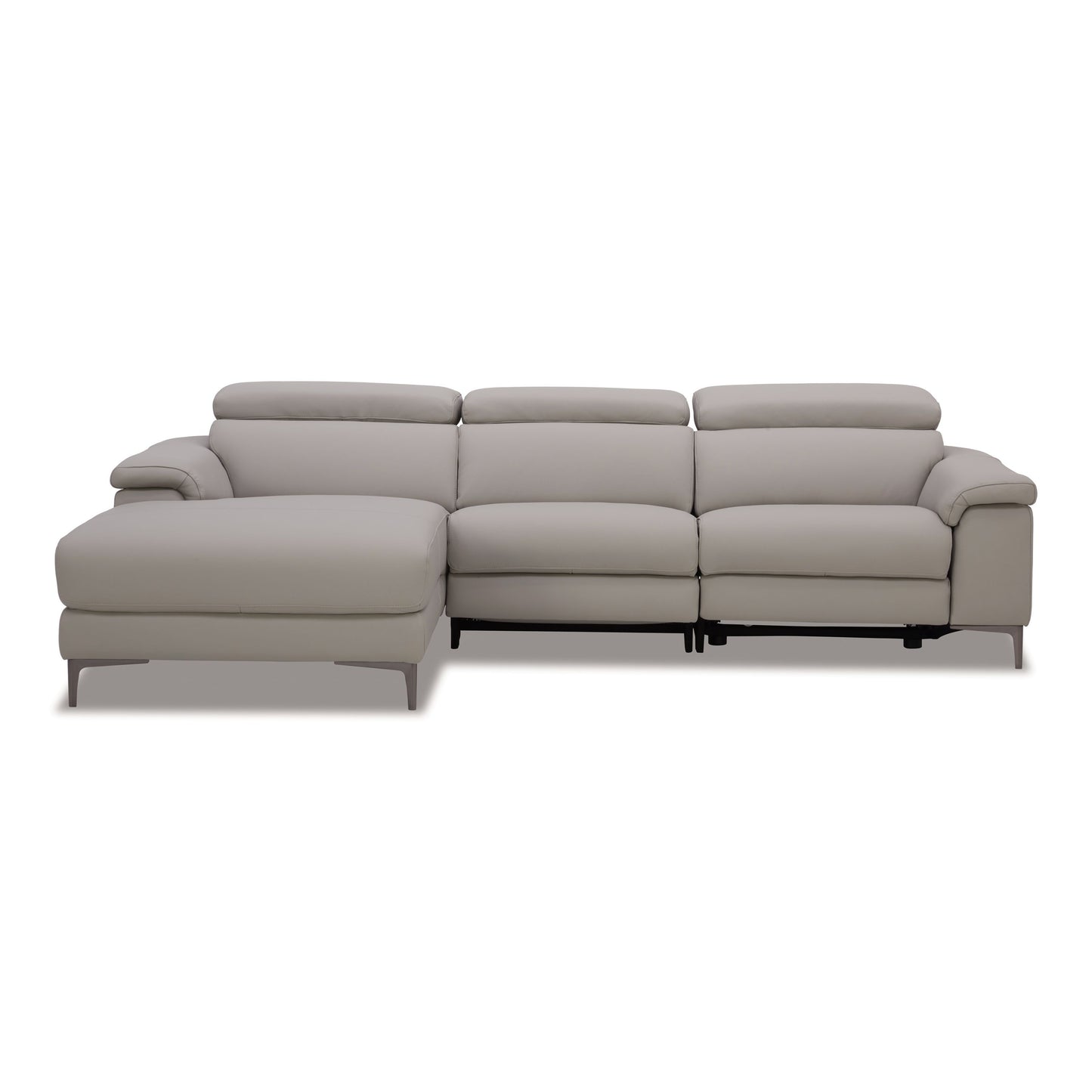 Meidas Light Grey Leather Sectional Sofa with Recliners and Left‑Facing Chaise