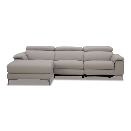 Meidas Light Grey Leather Sectional Sofa with Recliners and Left‑Facing Chaise