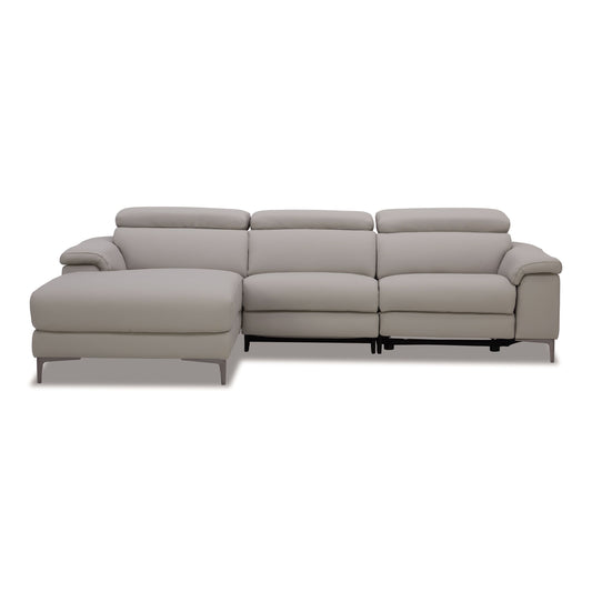 Meidas Light Grey Leather Sectional Sofa with Recliners and Left‑Facing Chaise