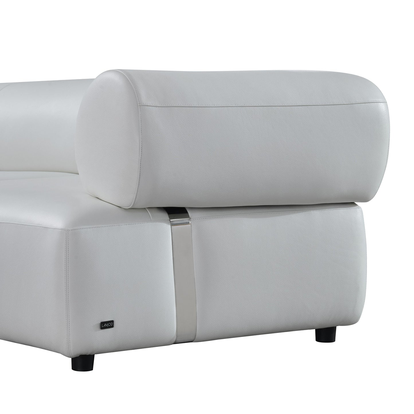 Stuart Contemporary White Leather Left Facing Chaise Sectional Sofa