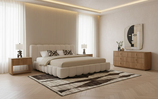 Harris Roma Modern Off White Fabric Oak 4-Piece Bedroom Set