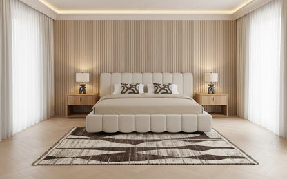 Harris Roma Modern Off White Fabric Oak 4-Piece Bedroom Set