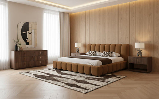 Harris Roma Modern Brown Fabric Walnut 4-Piece Bedroom Set