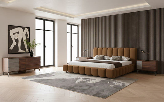 Harris Palermo Modern Brown Fabric Faux Concrete Walnut 4 Piece Bedroom Set
