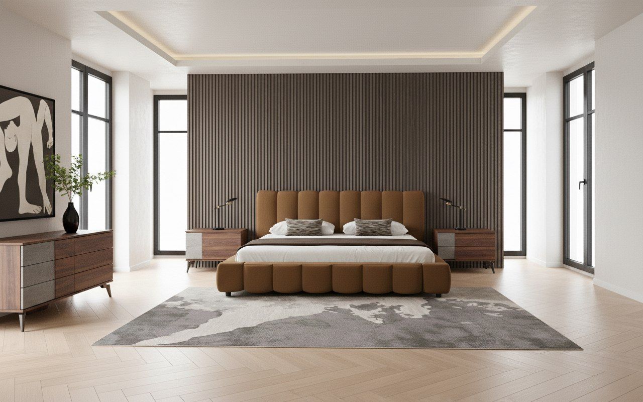 Harris Palermo Modern Brown Fabric Faux Concrete Walnut 4 Piece Bedroom Set