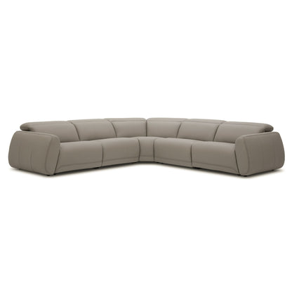 Nouveau Skye Grey Leather Sectional Sofa with 3 Power Recliners and Power Headrests