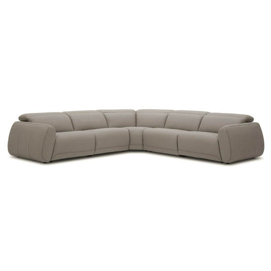 Nouveau Skye Grey Leather Sectional Sofa with 3 Power Recliners and Power Headrests
