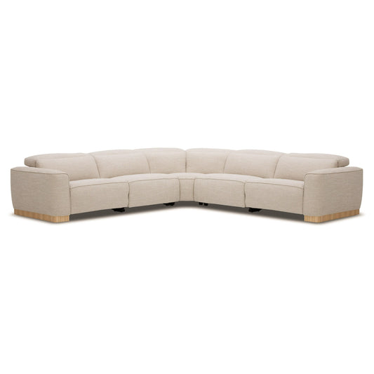 Nouveau Aris Beige Fabric Sectional Sofa with 3 Power Recliners and Power Headrests