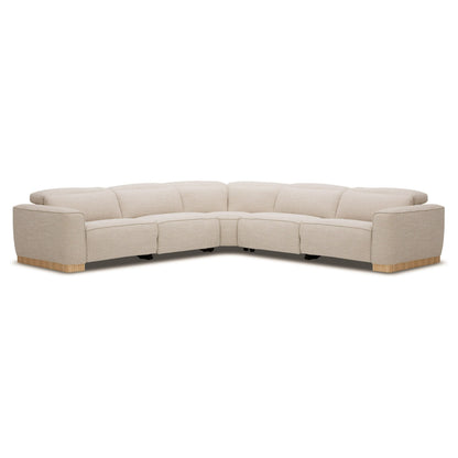 Nouveau Aris Beige Fabric Sectional Sofa with 3 Power Recliners and Power Headrests