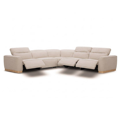Nouveau Aris Beige Fabric Sectional Sofa with 3 Power Recliners and Power Headrests