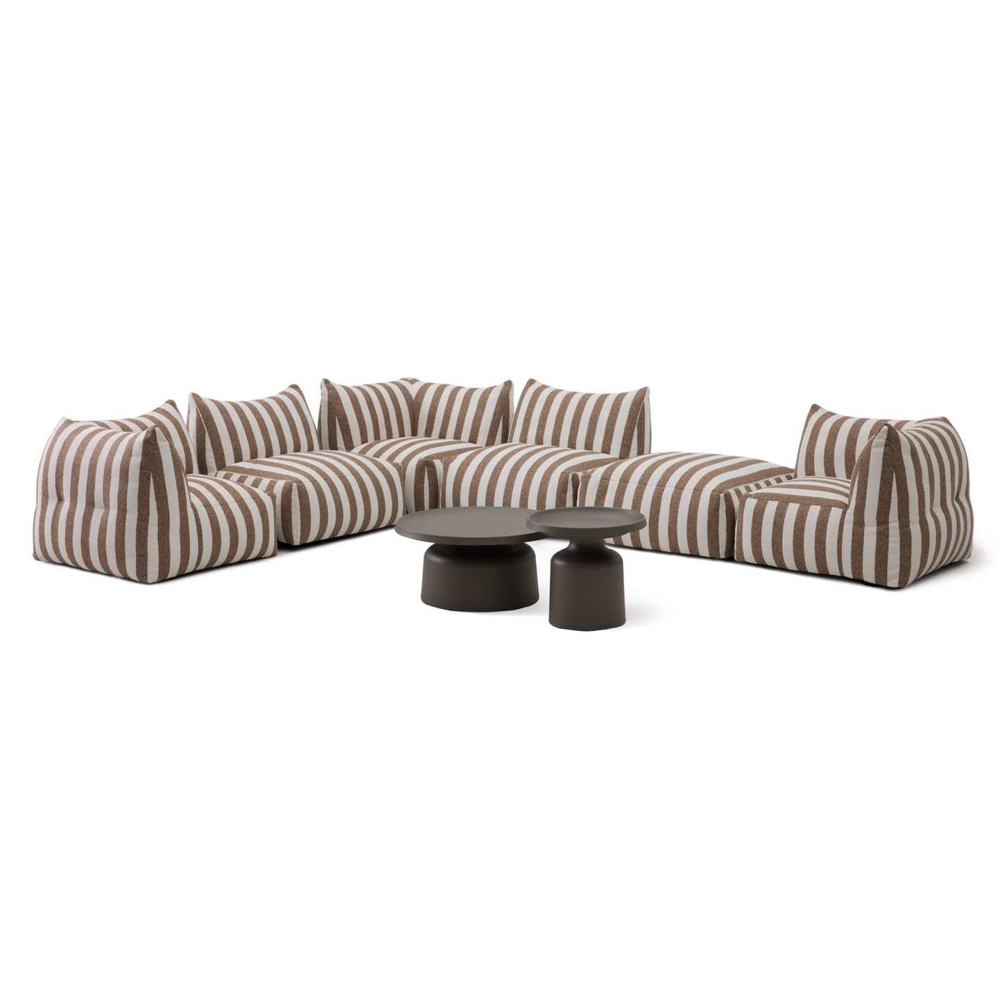 Lanuza Outdoor Modular Sectional Sofa Set – Brown & White Stripe Fabric – 8‑Piece Patio Furniture Set