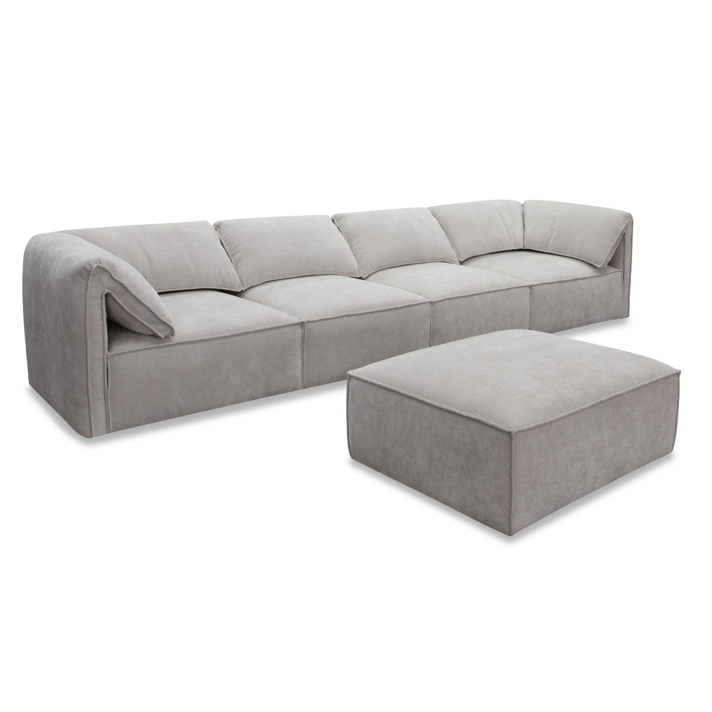 Gene Modern Light Grey Fabric Modular 5‑Piece Sectional Sofa