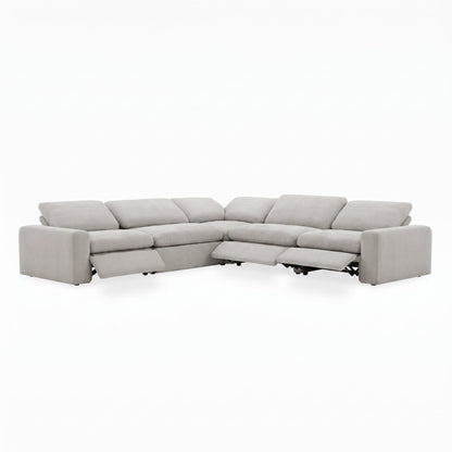 Nouveau Corinth Grey Fabric Sectional Sofa with 3 Power Recliners and Power Headrests