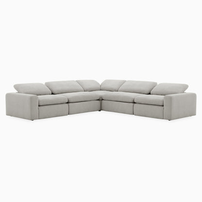 Nouveau Corinth Grey Fabric Sectional Sofa with 3 Power Recliners and Power Headrests