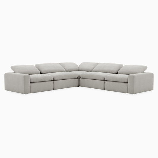 Nouveau Corinth Grey Fabric Sectional Sofa with 3 Power Recliners and Power Headrests