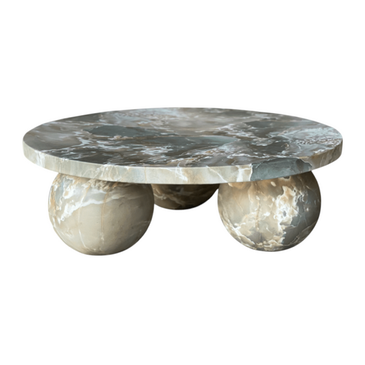 Wutai Modern Beige Grey Faux Marble Concrete Round Coffee Table
