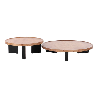 Nouveau Reza Nesting Coffee Table Set Burl Poplar + Black Ash
