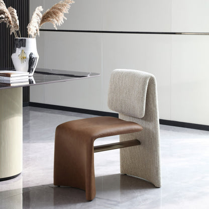 Balzan Beige Fabric and Brown Vegan Leather Dining Chairs Set of 2