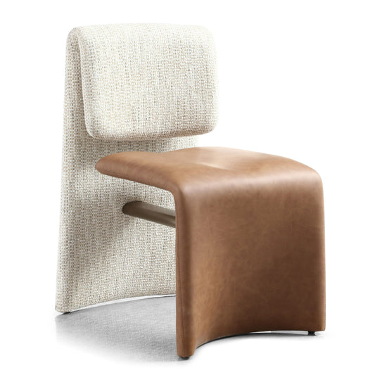 Balzan Beige Fabric and Brown Vegan Leather Dining Chairs Set of 2