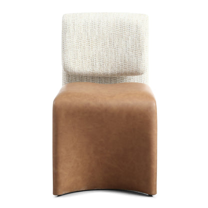 Balzan Beige Fabric and Brown Vegan Leather Dining Chairs Set of 2