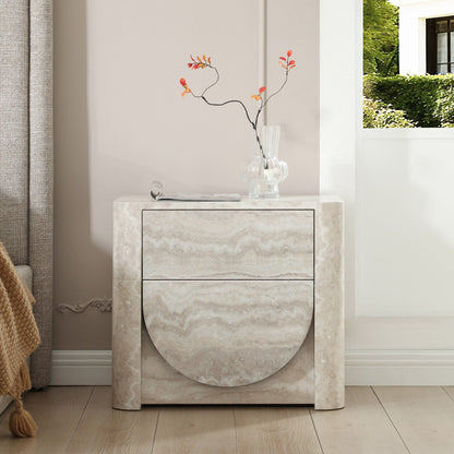 Yasmine Modern Faux Travertine 2-Drawer Nightstand
