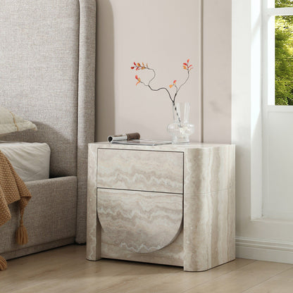 Yasmine Modern Faux Travertine 2-Drawer Nightstand