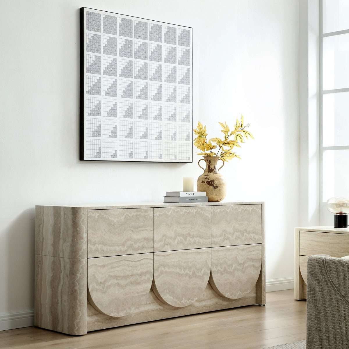 Yasmine Modern Faux Travertine Dresser