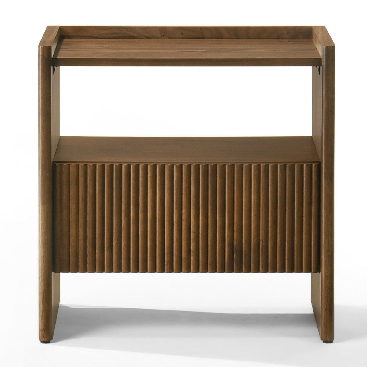 Reveal Modern Walnut Nightstand with Drawer and Open Shelf