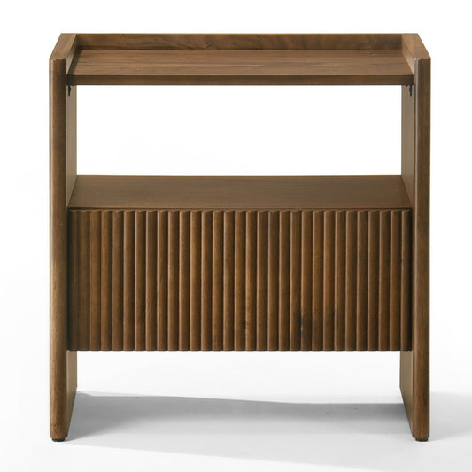 Reveal Modern Walnut Nightstand with Drawer and Open Shelf