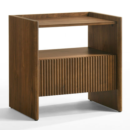 Reveal Modern Walnut Nightstand with Drawer and Open Shelf