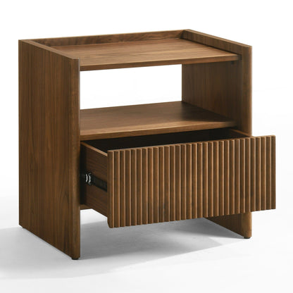 Reveal Modern Walnut Nightstand with Drawer and Open Shelf