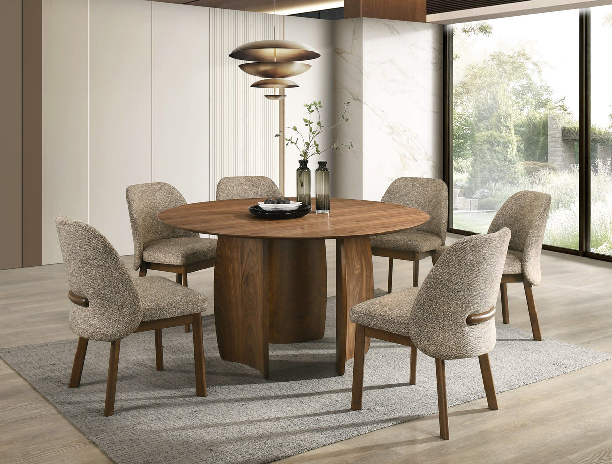 Titus Mid‑Century Modern Dining Chairs Set of 2 Tan Fabric Walnut
