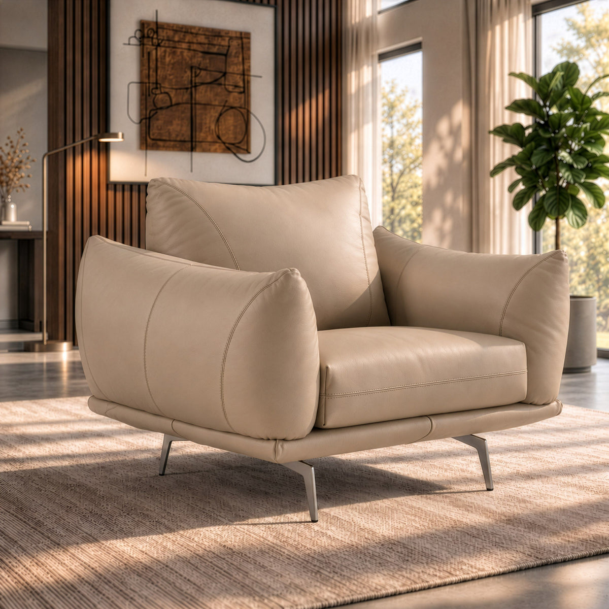 Saint Tropez Modern Italian Desert Leather Accent Chair