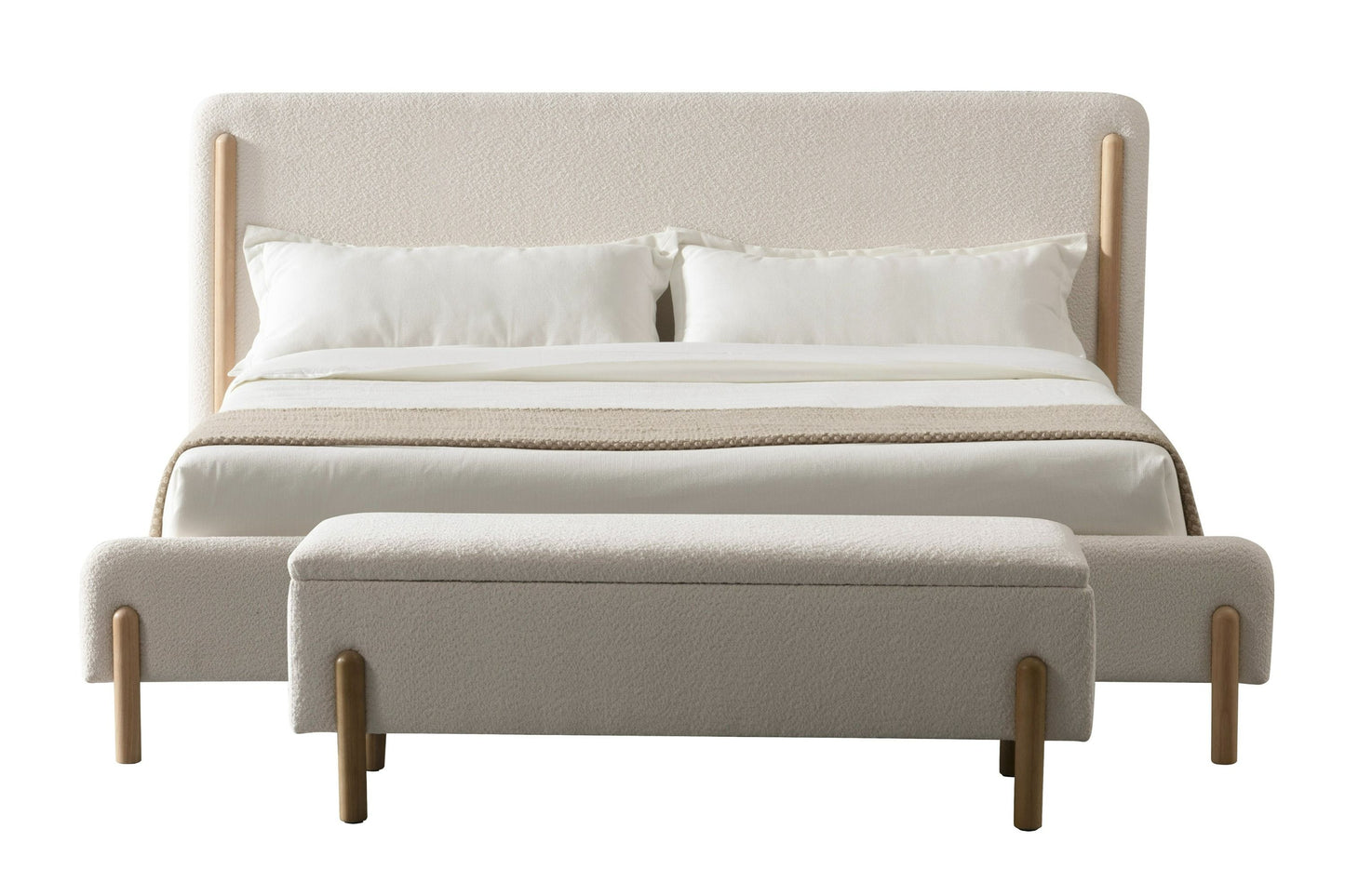 Modrest Electra Modern Ivory Fabric and Rubberwood Bed – A Perfect Blend of Contemporary Elegance and Natural Warmth