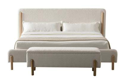 Modrest Electra Modern Ivory Fabric and Rubberwood Bed – A Perfect Blend of Contemporary Elegance and Natural Warmth