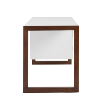 Manon Desk in Matte White with Dark Walnut Finish - Three Drawers