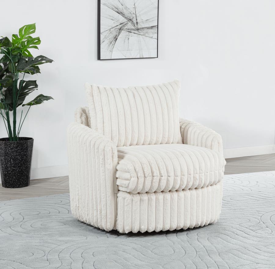Sarco Ivory Corduroy Upholstered Swivel Accent Arm Chair