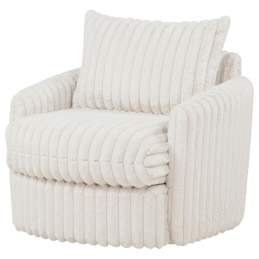 Sarco Ivory Corduroy Upholstered Swivel Accent Arm Chair