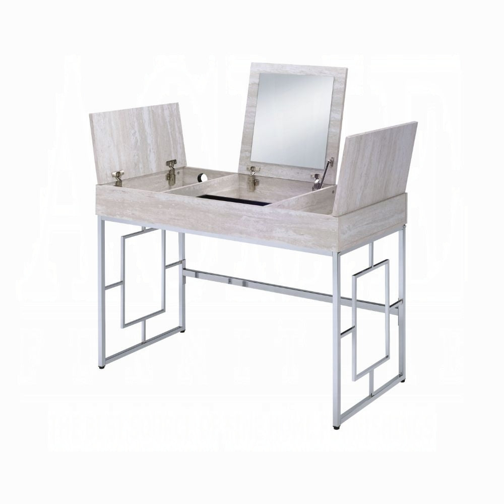 Saffron Natural & Chrome Finish Vanity Desk W/USB