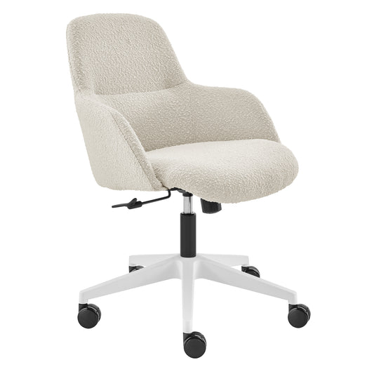 Mia Office Chair in Ivory Fabric with White Base